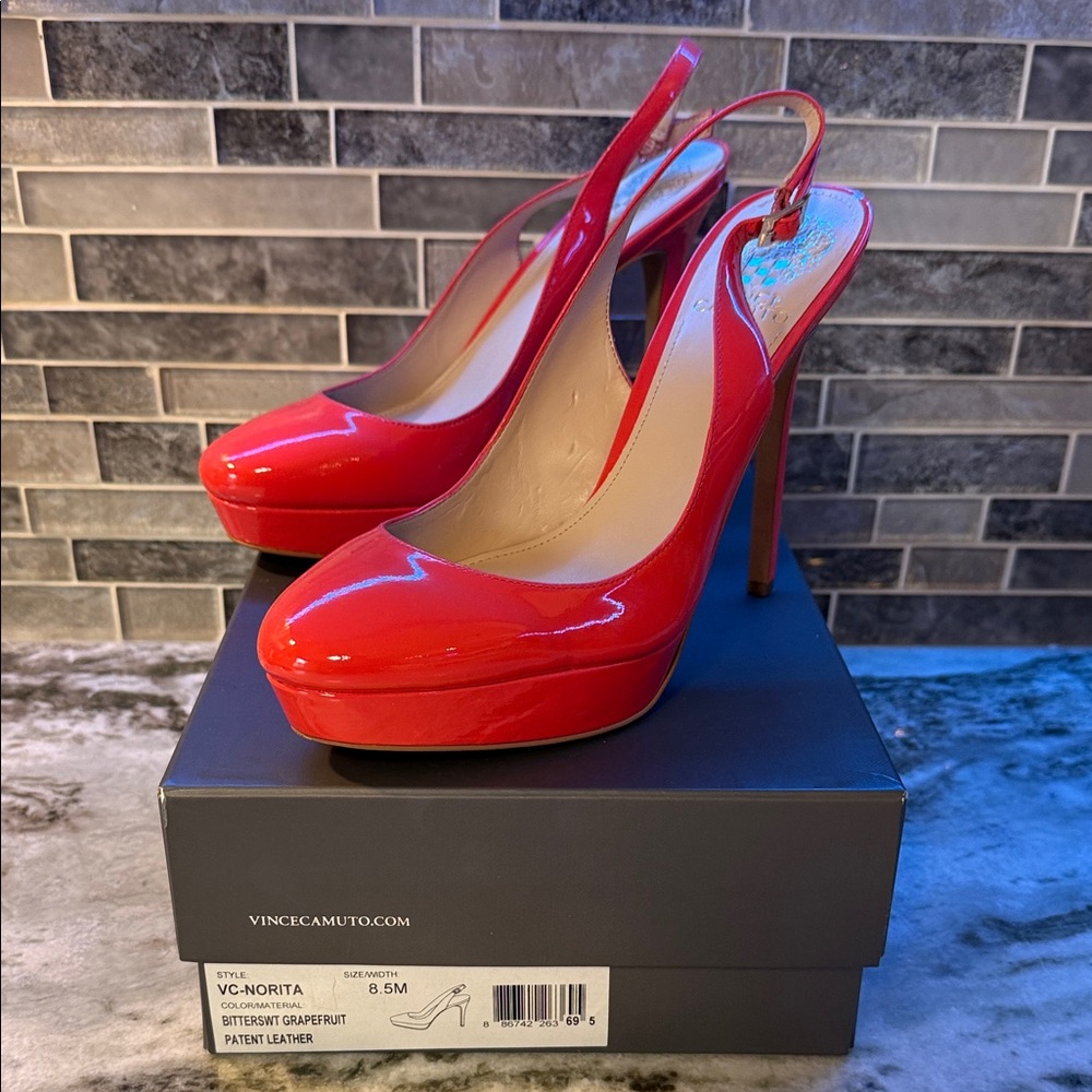 Vince Camuto Red Patent Leather Slingback Heels – Size 8.5M – Worn Once ❤️🔥